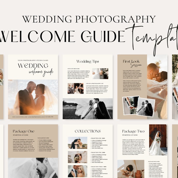 Hochzeitsfotografie Willkommensleitfaden | Preisleitfaden Vorlage | Kundenführer für Fotografen | Canva Template
