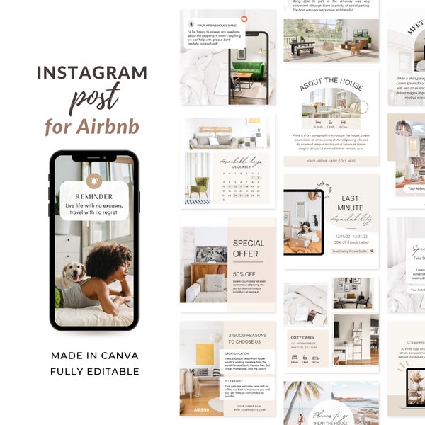 Modello di post Instagram di Airbnb / Modello di social media VRBO modificabile / Modello di Instagram per noleggio a breve termine / Post di Instagram per casa vacanza