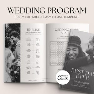 Wedding Day Magazine Template | Wedding Program | Infographic Magazine Design | Seating Chart, Fun Facts, Menu Template
