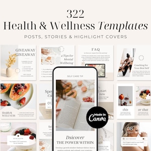 Health Instagram Templates | Wellness Social Media Template | Healthy Lifestyle Template | Fitness Yoga Posts Stories | Highlight Covers