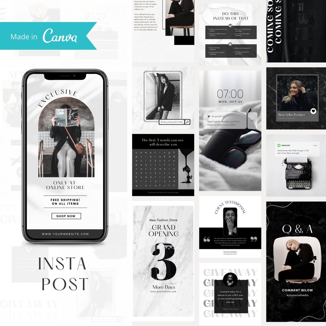 Black White Instagram Post Templatesesthetician Instagram Etsy