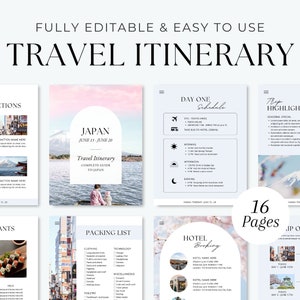 Editable Travel Itinerary Template | Trip Itinerary | Printable Travel Guide | Travel Agent Planner | Holiday Honeymoon Vacation Planner