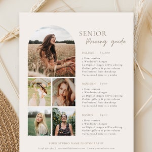 Photography Pricing Template| Photography pricing guide| Senior Pricing Guide | Senior Photography Price List | Canva Template