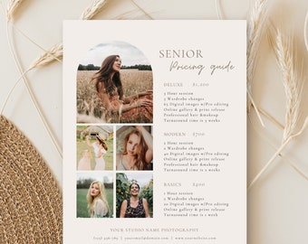 Photography Pricing Template| Photography pricing guide| Senior Pricing Guide | Senior Photography Price List | Canva Template
