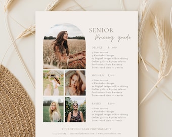 Photography Pricing Template| Photography pricing guide| Senior Pricing Guide | Senior Photography Price List | Canva Template