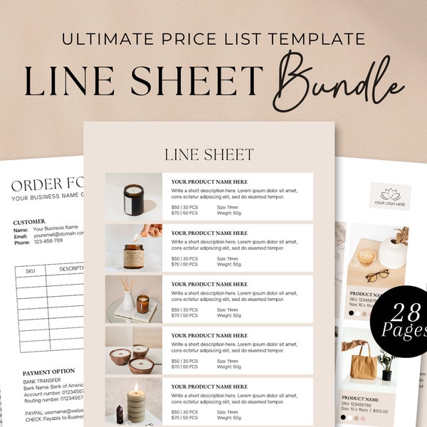 Wholesale Line Sheet Template | Business Catalog Template | Etsy Product List | Wholesale Price List | Candle Jewellery Wholesale Chart