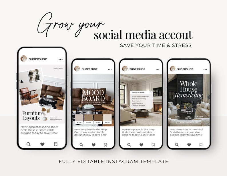 Sjabloon Instagram-bericht interieurontwerp | IG-postsjablonen voor interieurontwerp | Minimalistische canvassjablonen | Socialmediaberichten over onroerend goed afbeelding 3