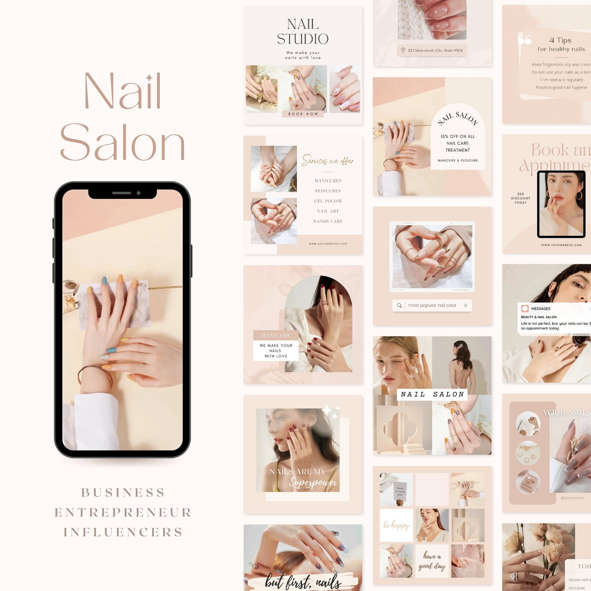 Instagram Post Templates Nail Salon Social Media Etsy