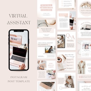 Virtual Assistant Instagram Templates | VA Instagram Posts | VA Social Media Marketing| Remote Worker Template| VA Canva Template