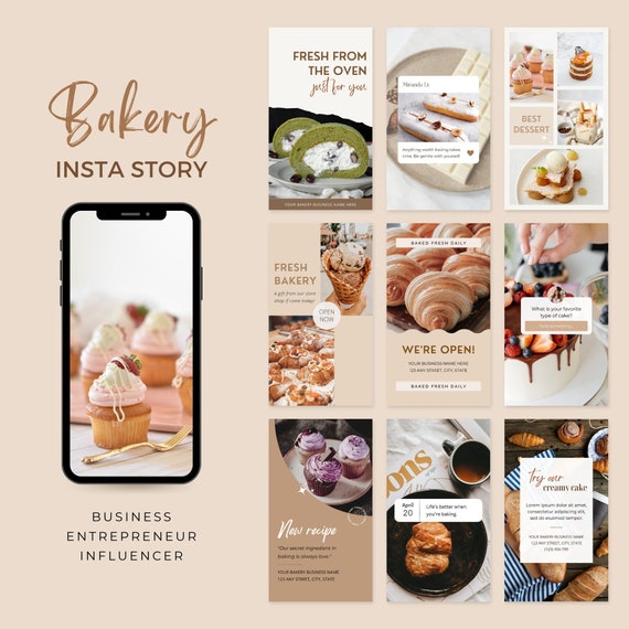 Bakery Instagram Story Templates | Café Instagram Template | Cake Business Social Media |Coffee Bake Shop Template | Healthy Eating