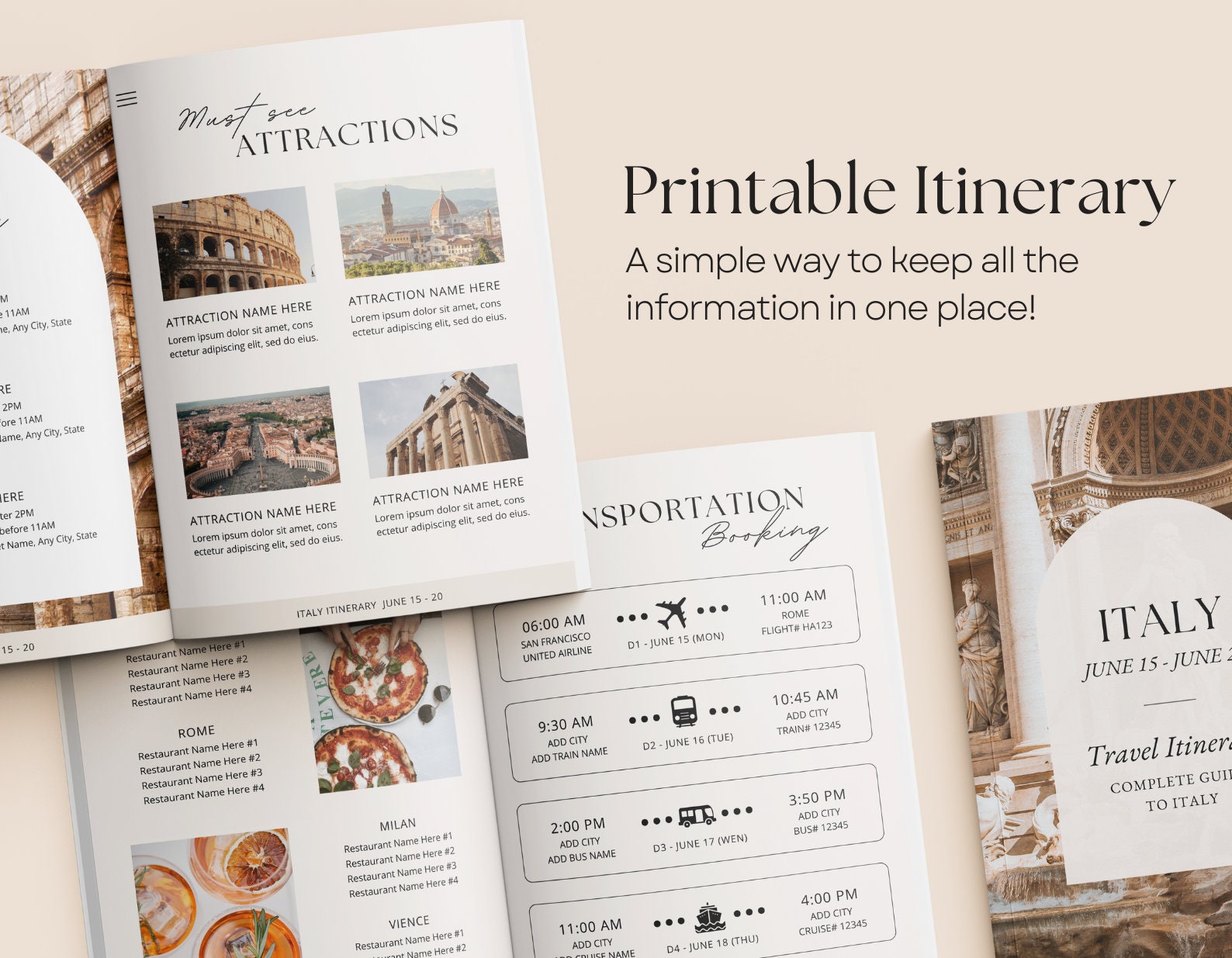 Travel Itinerary Template | Printable Travel Guide | Travel Agent ...