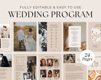 Wedding Day Magazine Template | Wedding Program Template | Infographic Magazine Design | Seating Chart, Fun Facts, Menu Template