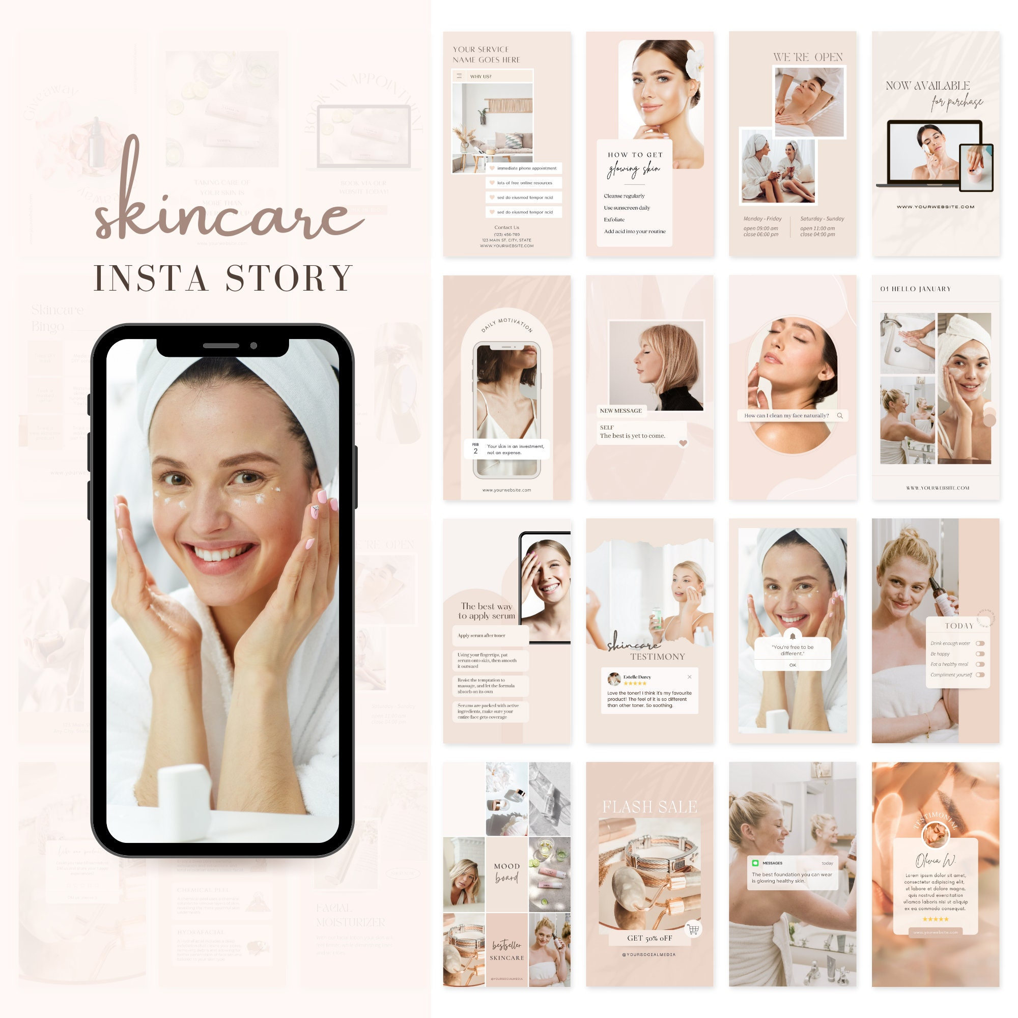 Esthetician Instagram Story Templates | Skincare Social Media | skincare instagram canva | Esthetician Instagram Story | Spa Instagram post