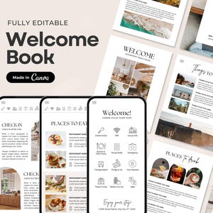 Libro de bienvenida de Airbnb / Plantilla de guía móvil e imprimible / Libro de visitas editable / Libro de alquileres a corto plazo / Plantilla Canva