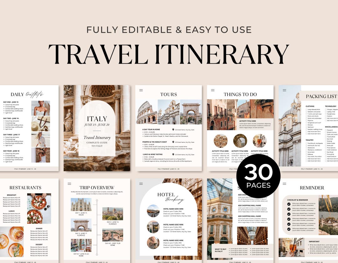 Editable Travel Itinerary Template | Trip Itinerary | Printable Travel ...
