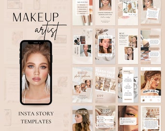 Makeup Artist Instagram Story Templates | Beauty Skincare Instagram Templates | Aesthetic Social Media | Canva Templates