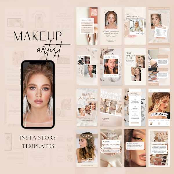 Makeup Artist Instagram Story Templates | Beauty Skincare Instagram Templates | Aesthetic Social Media | Canva Templates