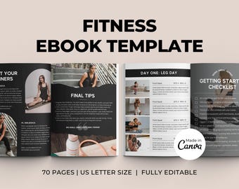 Plantilla de libro electrónico de fitness / Planificador de programa de fitness / Plantilla de entrenador de yoga y fitness / Entrenador de nutrición / Entrenamiento personal de ejercicios / Paquete de gimnasio