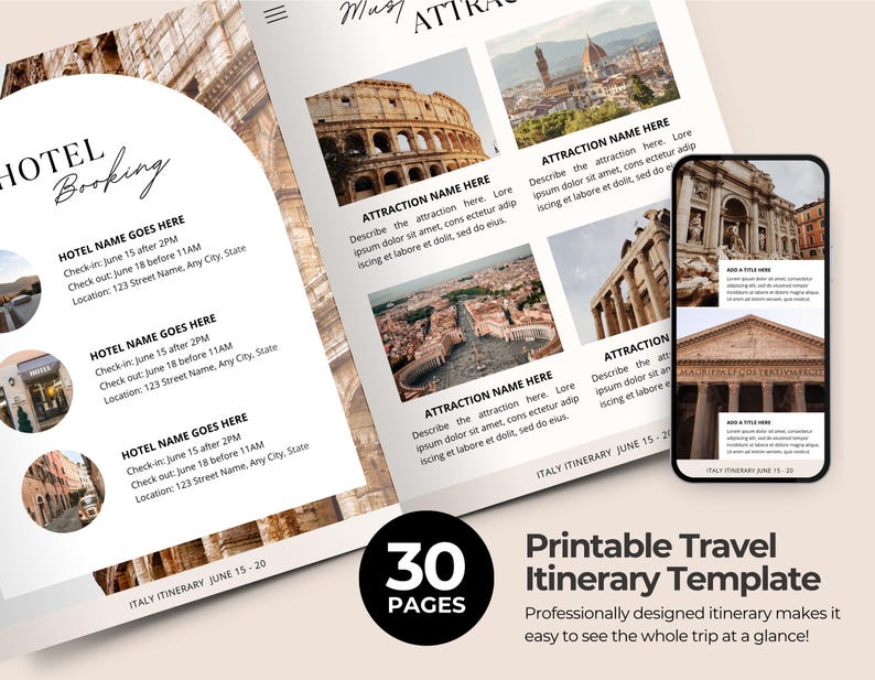 Editable Travel Itinerary Template | Trip Itinerary | Printable Travel Guide | Travel Agent Planner | Holiday Honeymoon Vacation Planner image 6