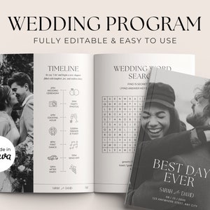 Wedding Day Magazine Template | Wedding Program Template | Infographic Magazine Design | Seating Chart, Fun Facts, Menu Template