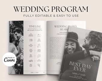 Wedding Day Magazine Template | Wedding Program Template | Infographic Magazine Design | Seating Chart, Fun Facts, Menu Template
