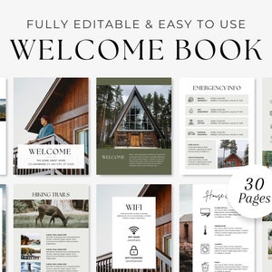 Libro de bienvenida de Wood Cabin / Libro de visitas de bienvenida / Manual de la casa de Airbnb / Libro de bienvenida para alquiler vacacional