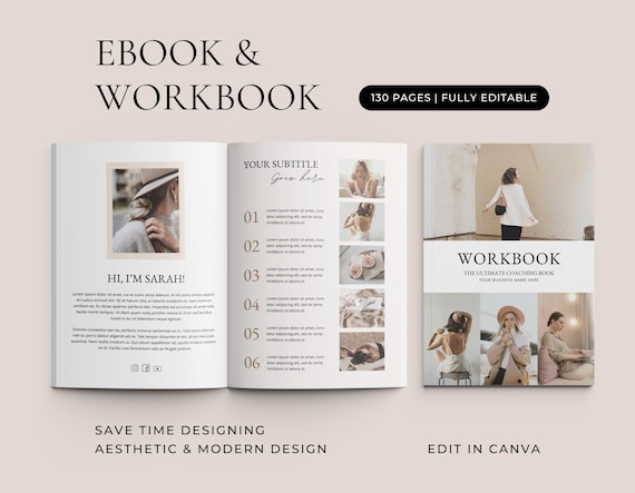 Ebook Template | Coaching Course Guides Workbook | For Freelancers, Coaches, Course Creators | Canva Template (130 pages)