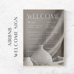 1-stronicowy szablon znaku powitalnego Airbnb| Przewodnik powitalny AirBnB| Znak z instrukcją wymeldowania wynajmu Airbnb| Zasady domu | Szablon znaku WIFI Airbnb