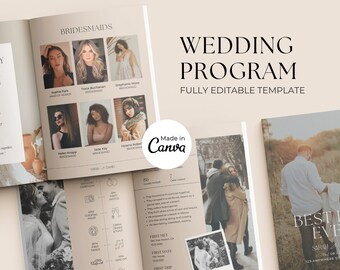 Wedding Day Magazine Template | Wedding Program Template | Infographic Magazine Design | Seating Chart, Fun Facts, Menu Template