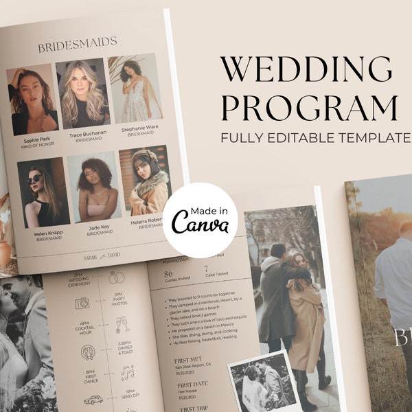 Wedding Day Magazine Template | Wedding Program Template | Infographic Magazine Design | Seating Chart, Fun Facts, Menu Template