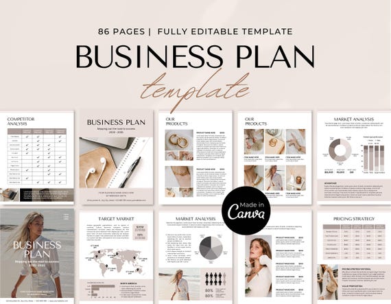 Business Plan Template Printable | Small Business Planner  | Start Up Workbook | Side Hustle Planner | Canva Template