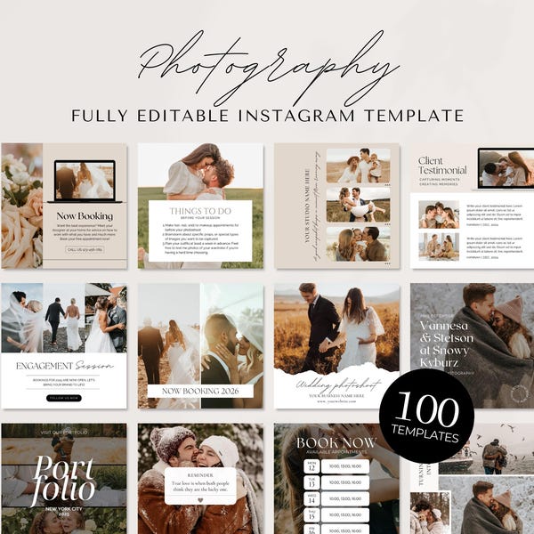 Photographer Instagram Post Template | Wedding Photography Instagram Posts | Photography Pricing List | Social Media Canva Template