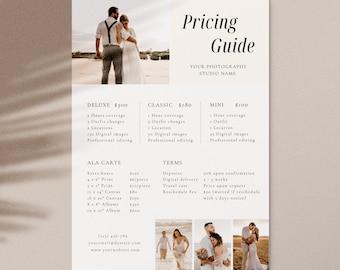 Wedding Photography Pricing List| Wedding Pricing Guide Sheet Template| Wedding Collection Package| Photographer Price Guide| Editable Canva