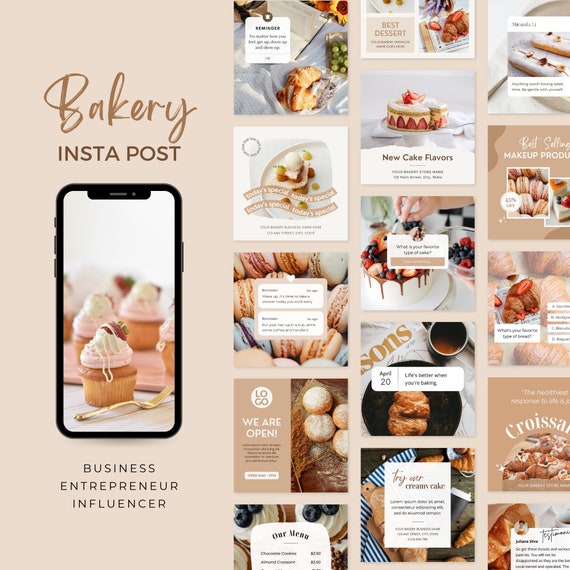 Bakery Instagram Post Templates | Café Instagram Template | Cake Business Social Media |Coffee Bake Shop Template | Healthy Eating Marketing