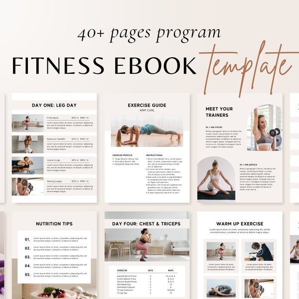 Plantilla de libro electrónico de fitness / Planificador de programas de fitness / Plantilla de entrenador de yoga fitness / Entrenador de nutrición / Entrenamiento personal de entrenamiento / Paquete de gimnasio