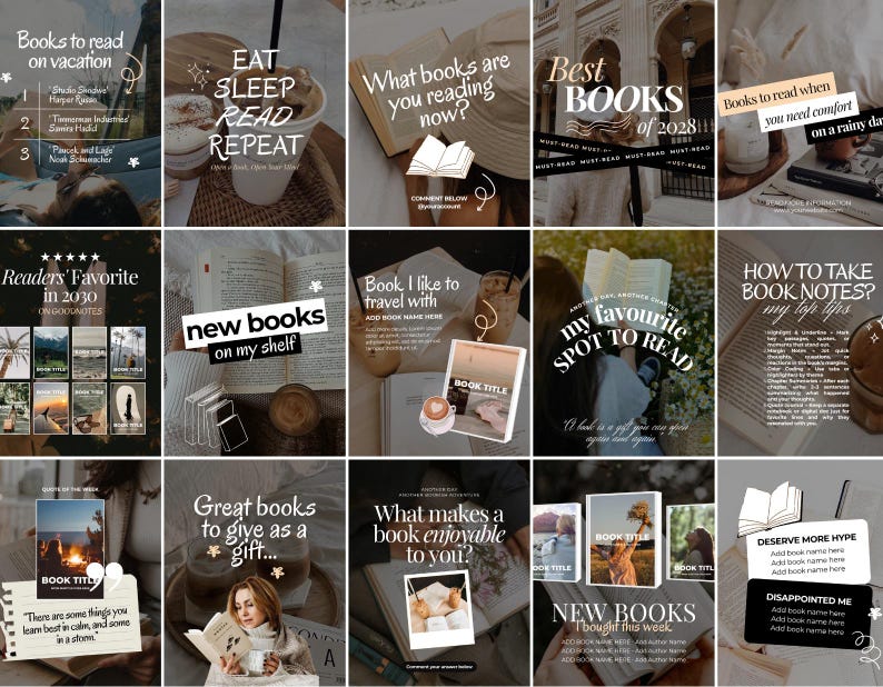 Bookstagram-mall | 80 estetiska Instagram-inlägg för Canva bild 1