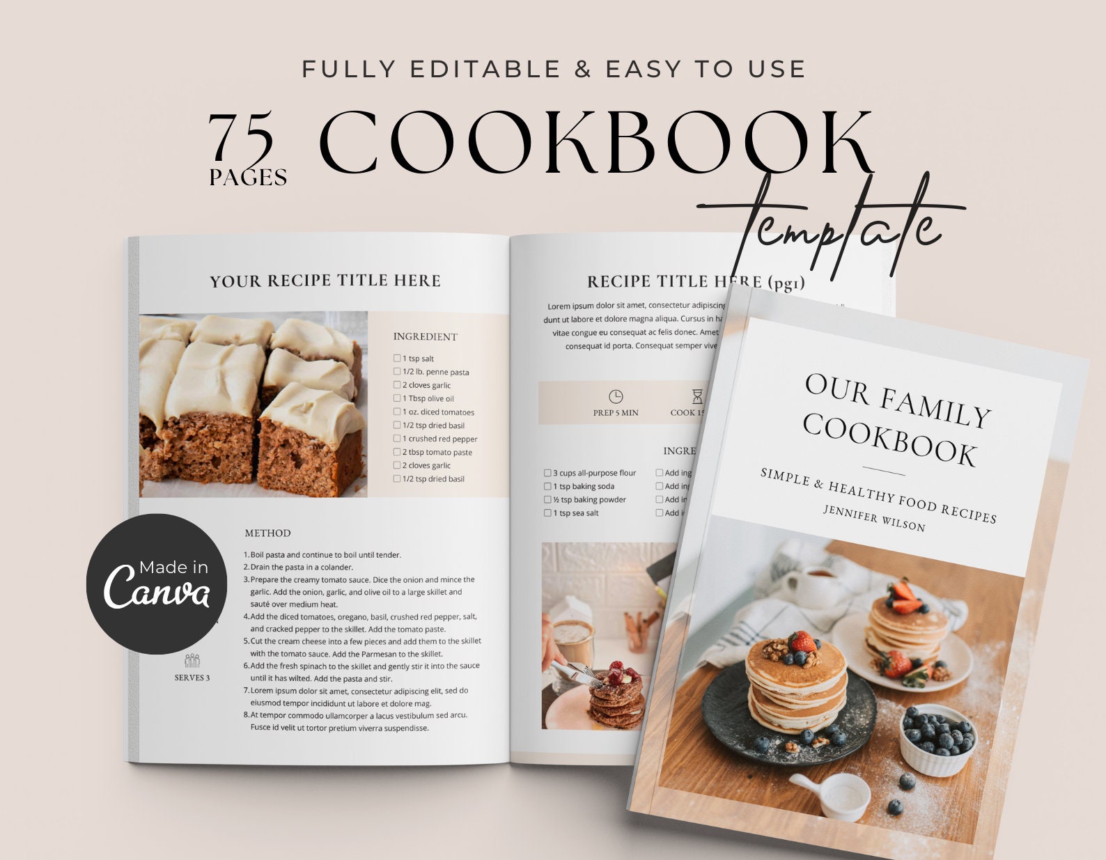 Recipe Book Template| Digital Cookbook Template | Printable Recipe Card ...