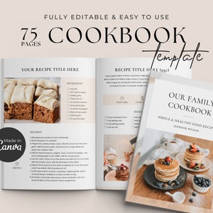 Recipe Book Template| Digital Cookbook Template | Printable Recipe Card Meal Planner | Recipe Binder | Canva Templates
