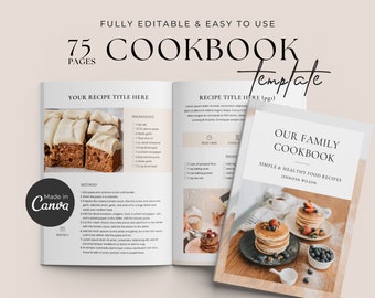 Recipe Book Template| Digital Cookbook Template | Printable Recipe Card Meal Planner | Recipe Binder | Canva Templates