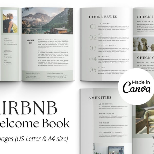 Airbnb Welcome Book Template | Printable Airbnb Guidebook | Short Term Rental Guest Book | Welcome Book for Vacation Rental | Airbnb Signs