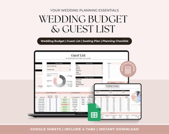 Wedding Budget, Guest List and Seating Plan | Preparation Checklist Spreadsheet | Google Sheets Planner | Wedding Planner (Google Sheets)