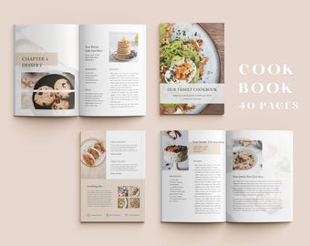 Recipe Book Template| Digital Cookbook Template |Printable Recipe Card Meal Planner |Recipe Binder | Canva Templates