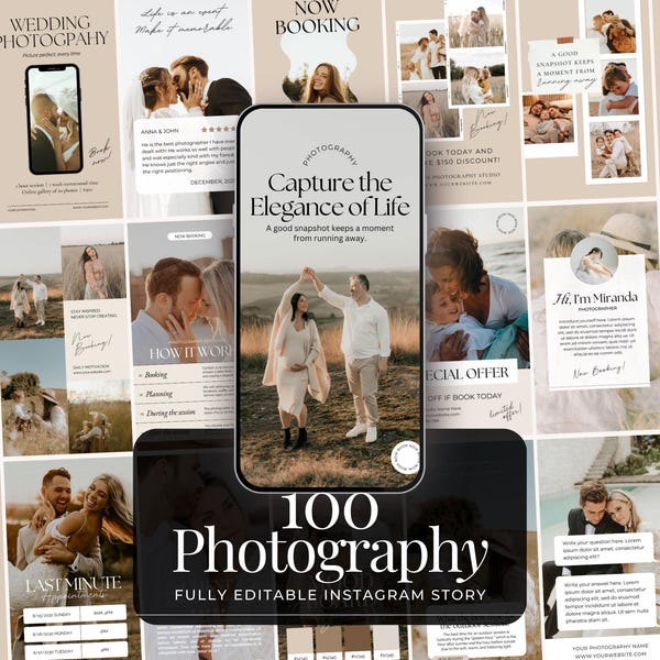 Photographer Instagram Story Template | Wedding Photography Instagram Stories | Photography Pricing List | Social Media Canva Template