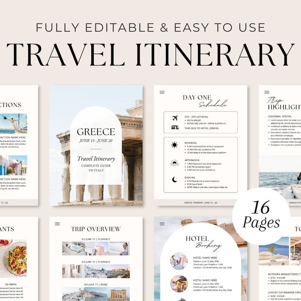 Editable Travel Itinerary Template | Trip Itinerary | Printable Travel Guide | Travel Agent Planner | Holiday Honeymoon Vacation Planner