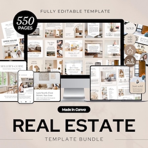 Pacchetto immobiliare / Guida per acquirenti e venditori di case / Post Instagram per agenti immobiliari / Volantino per open house / Modello di cartolina / Newsletter mensile