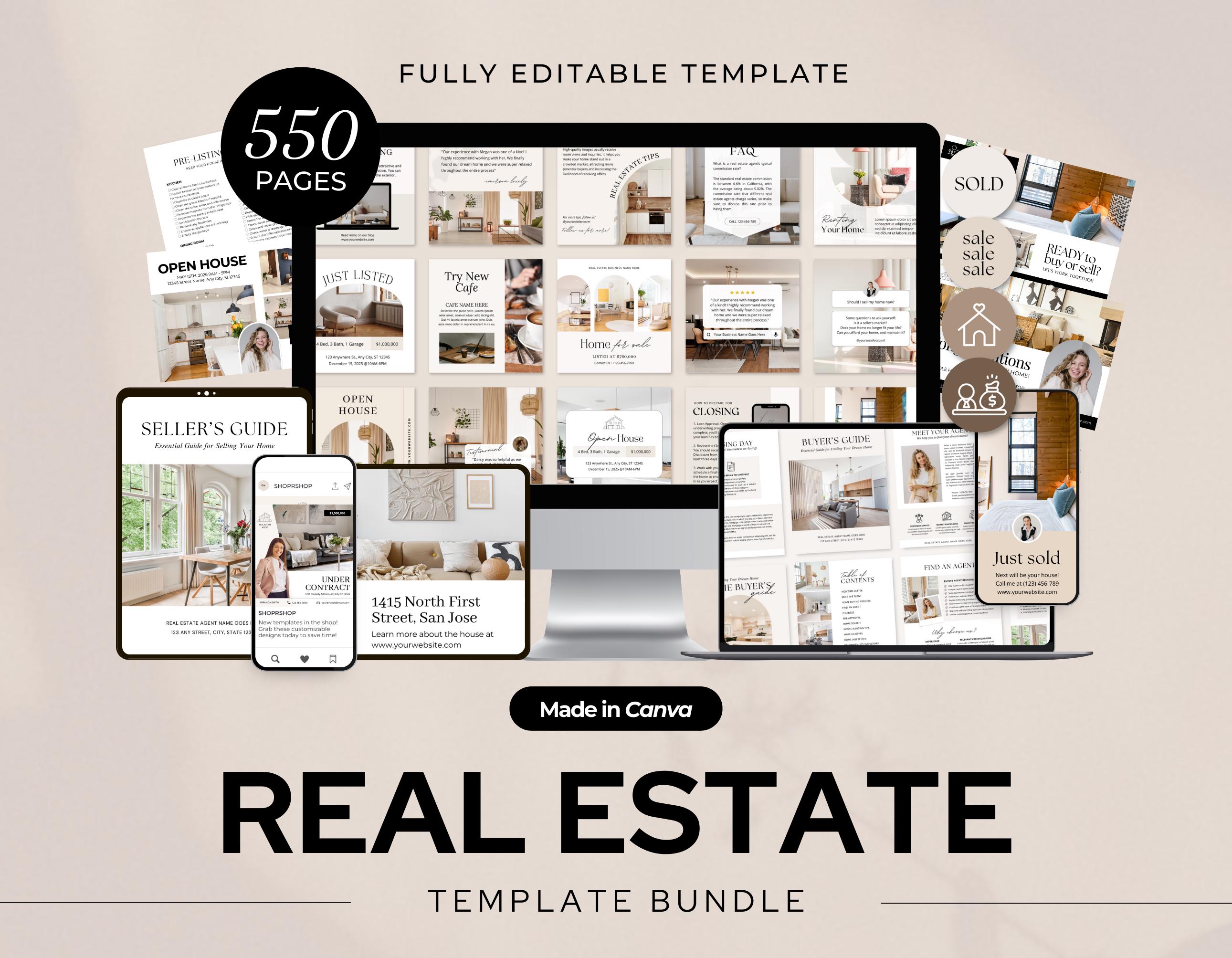 Real Estate Bundle | Home Buyer's Seller's Guide | Realtor Instagram Post | Open House Flyer | Postcard Template | Monthly Newsletter