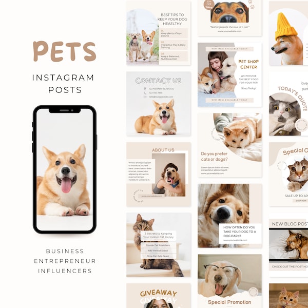 Plantilla de publicación de Instagram de mascotas / Negocio de aseo de tiendas de mascotas / Plantilla de redes sociales de compromiso / Plantilla de veterinario Blogger para amantes de mascotas de perros y gatos