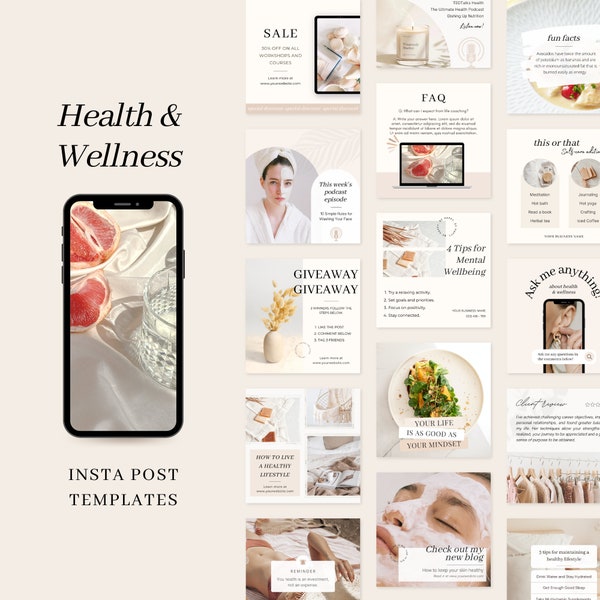 Modèle de publication Instagram santé et bien-être | Modèle de mode de vie sain | Modèle de médias sociaux santé bien-être | Modèle de toile d'entraîneur