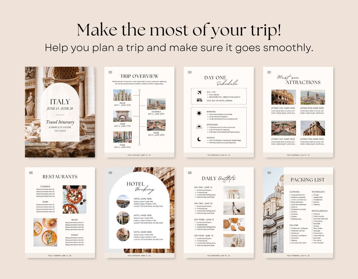 Travel Itinerary Template | Printable Travel Guide | Travel Agent ...