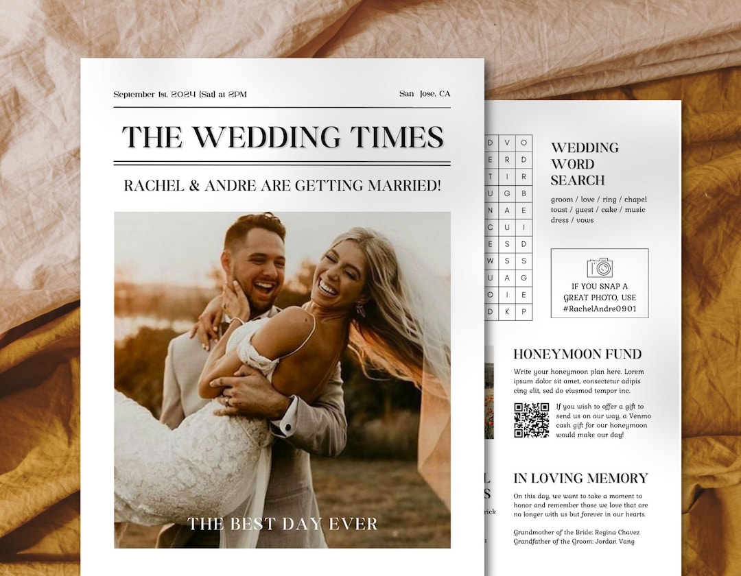Printable Wedding Newspaper Program | Folded Large News Paper Program ...